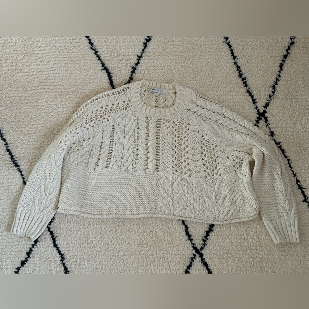 Zara Cropped Knit Sweater Ecru Size S